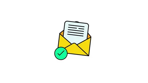 Animation of an email icon with a checkmark, symbolizing successfully received Video stock 304601907