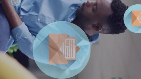 Animation of email icons and data processing over diverse business people Video stock 312324828