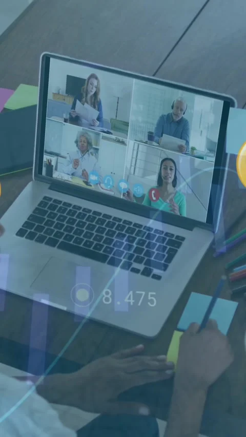 Animation of email icons financial data processing over diverse business people Video stock 320288893