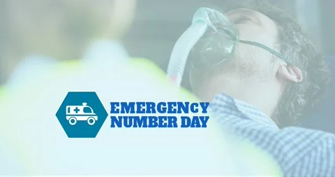 Animation of emergency number day over diverse paramedic with patient and 스톡 동영상 199893928