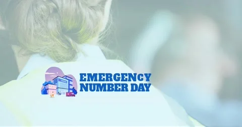 Animation of emergency number day over caucasian female paramedic Stock Footage 199893973