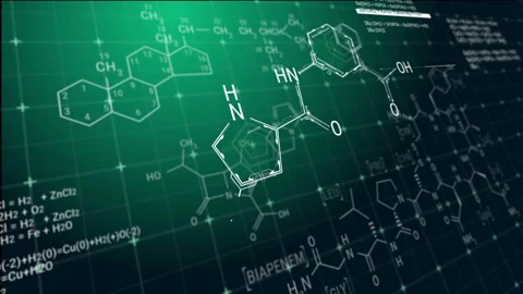 Animation of emerging chemical formulas in digital space. Stock Footage