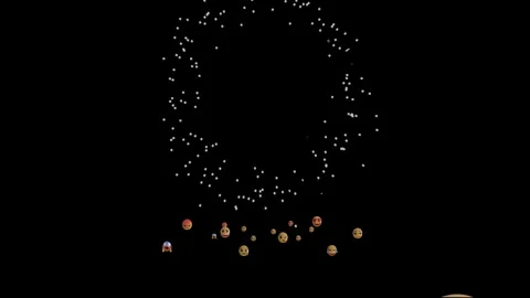 Animation of emoji faces floating around white dots circle on black background Stock Footage 303528970