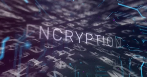 Animation of encryption text banner over binary coding and microprocessor Vídeo Stock 254575635