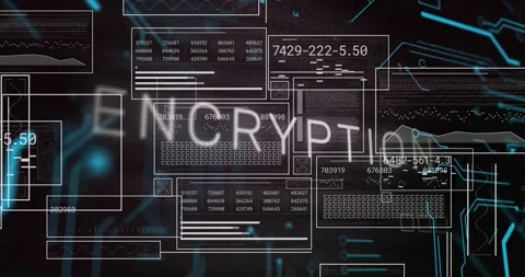 Animation of encryption text over graphs, loading bars, circles and binary codes Stock Footage 244866223