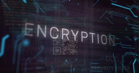 Animation of encryption text over qr code, motherboard and data processing Stock Footage 327644551