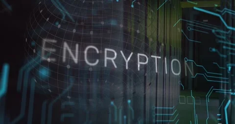 Animation of encryption text, spinning globe and microprocessor connections Vídeo Stock 255652889