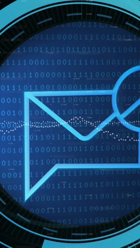 Animation of envelope and stop sign in loading circles over graphs with numbers Stock Footage 344012090
