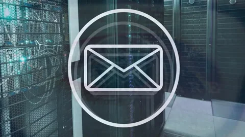 Animation of envelope in circle over server room Stock Footage 266177564
