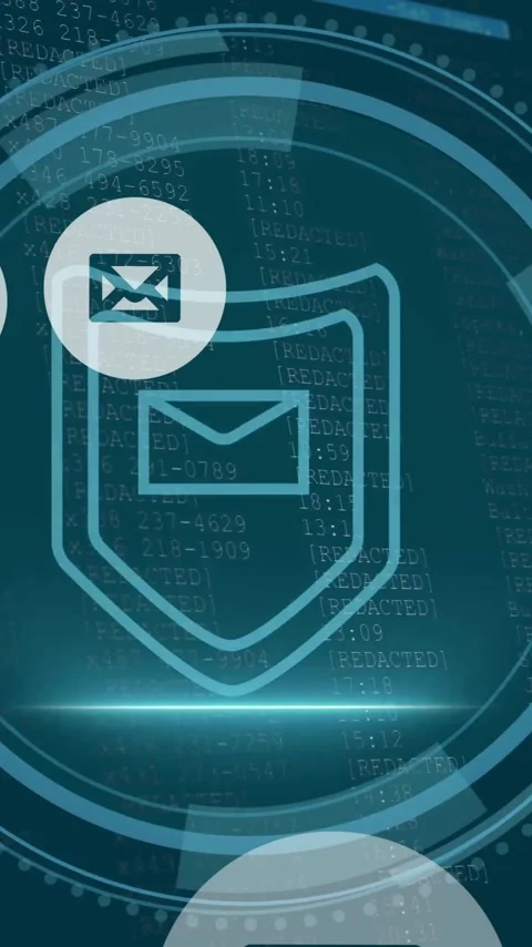 Animation of envelope icon in circles over cyber security, envelope and shield Stock Footage 343718842