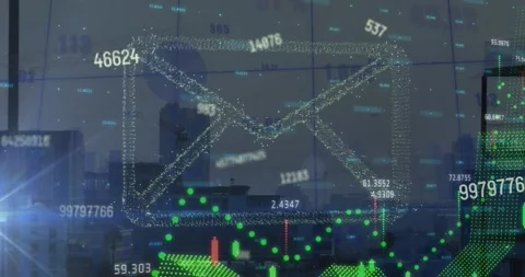 Animation of envelope icon over data processing and cityscape Vídeos de archivo 327844777