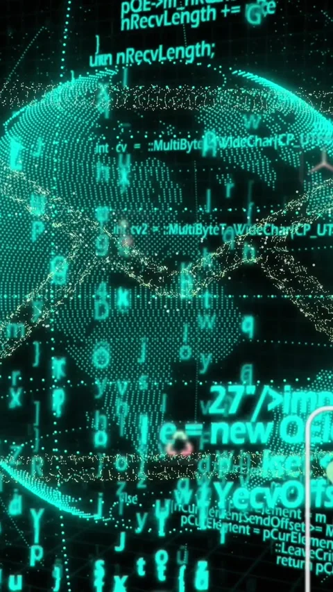 Animation of envelope icons globe rotating over binary codes and programming Stock Footage 342034095