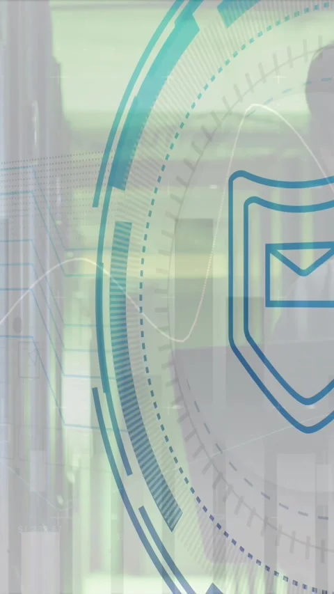 Animation of envelope, shield over thoughtful asian male engineer working on Stock Footage 344636477