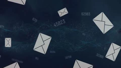 Animation of envelopes falling over data processing on black background Stock Footage 260977035