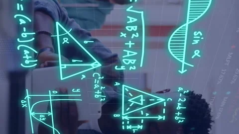 Animation of equations and data processing over diverse students Stock-Footage 312351529