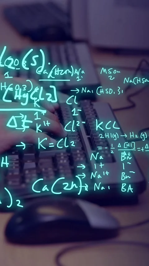 Animation of equations and data processing over male student using computer Stock Footage 343640907