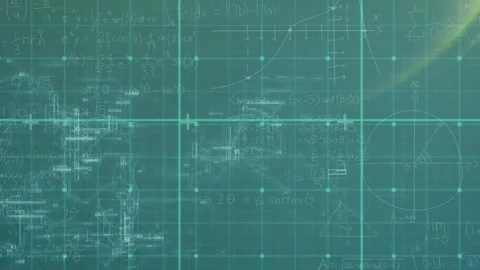 Animation of equations and particles forming helix over processing data on green Stock Footage 329781334