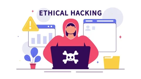 Animation of Ethical Hacking Illustration with a Developer Practicing Hacking Stock Footage 305011369