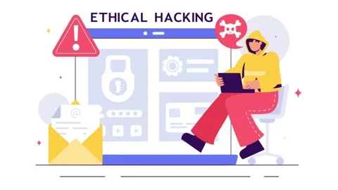 Animation of Ethical Hacking Illustration with a Developer Practicing Hacking Stock Footage 305011370