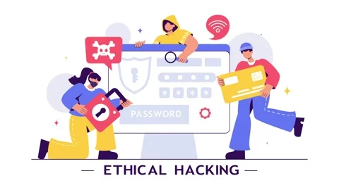 Animation of Ethical Hacking Illustration with a Developer Practicing Hacking Stock Footage 305011477