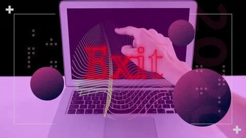 Animation of exit text in red neon, spheres and parallel lines over hand Stock Footage 165162242