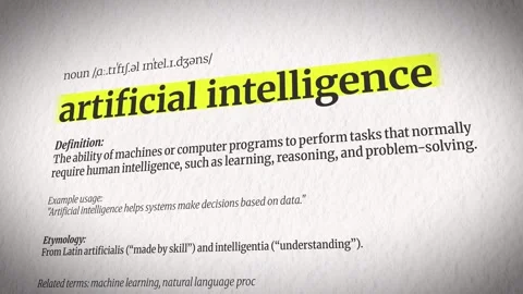 An Animation Explaining Artificial Intelligence with a Dictionary Definition Stock Footage 306863376