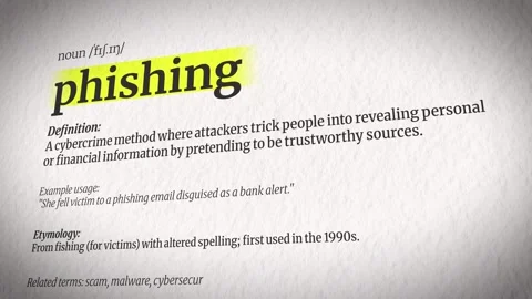 An Animation Explaining Phishing with a Dictionary Definition Stock Footage 309090707