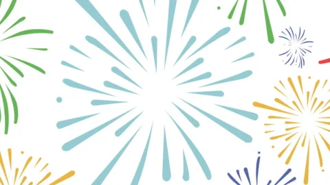 Animation of exploding colourful fireworks scrolling on white background Stock Footage 312472825