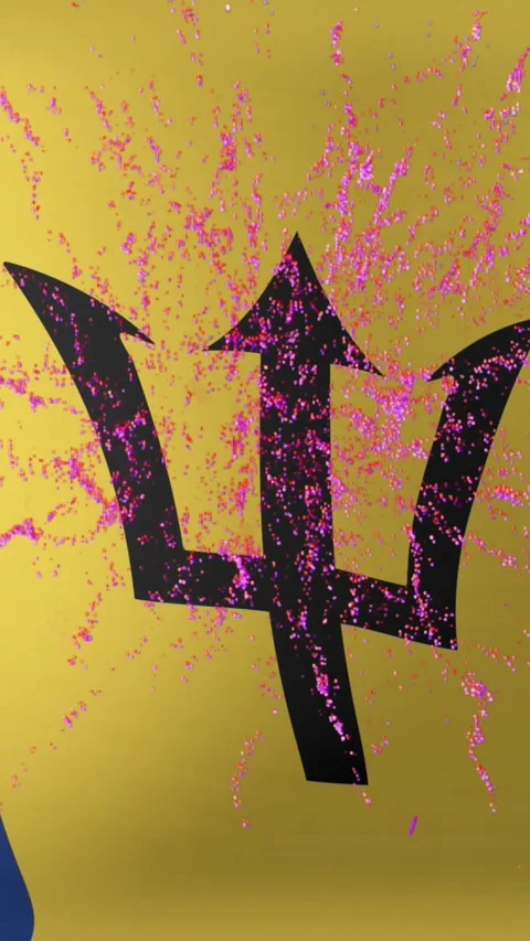 Animation of exploding firework over waving flag of barbados in background Stock Footage 321111098