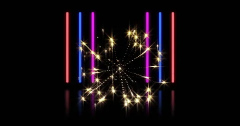 Animation of exploding fireworks and glowing light trails moving over black Stock Footage 310303955