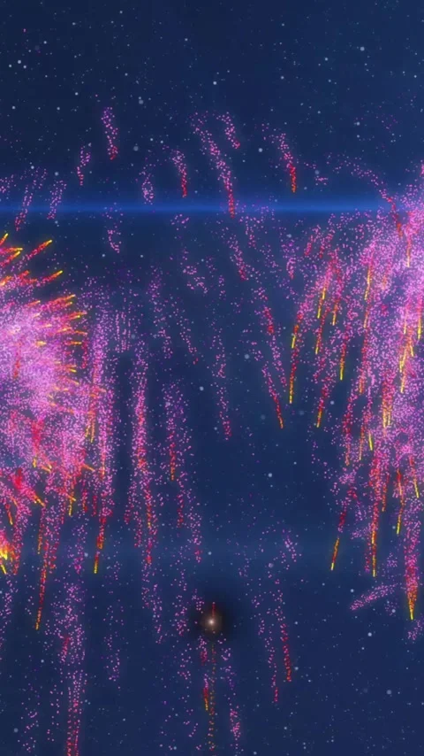 Animation of exploding fireworks and glowing light trails moving over blue Stock Footage 319069045