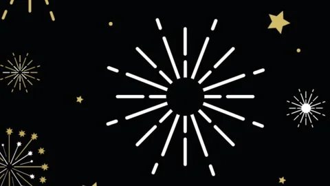 Animation of exploding white and gold fireworks scrolling on black background Stock Footage 312762431