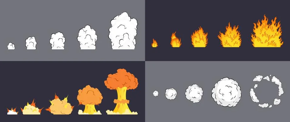 Animation of explosion effect in cartoon comic style. Cartoon explosion effect Stock Illustration