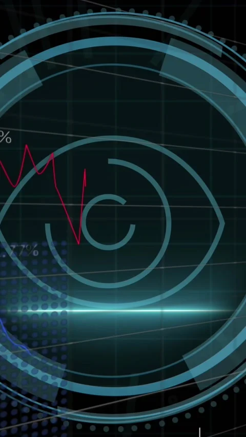 Animation of eye digital icon and data processing over black background Stock Footage 343028076
