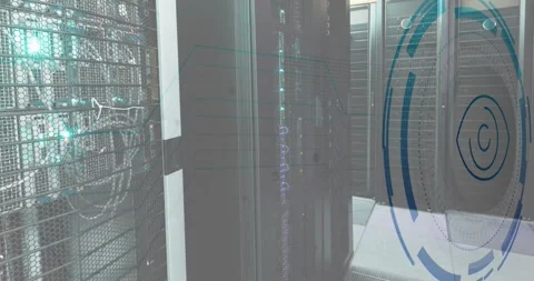 Animation of eye retina round scanner and microprocessor connections against Stock Footage 246734755