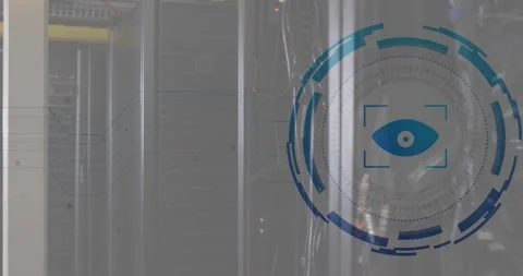 Animation of eye retina round scanner and microprocessor connections against Stock Footage 246734790