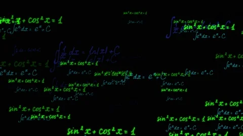 Animation of falling and flashing formulas in algebra and trigonometry Stock Footage 194946867