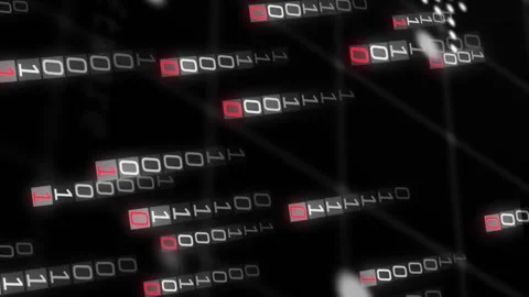 Animation of falling binary codes and programming language over dots forming map Video stock 313094946