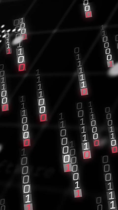 Animation of falling binary codes and programming language over dots forming map Video stock 322084068