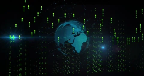 Animation of falling binary codes with circular pattern and lens flares around Stock Footage 250382198