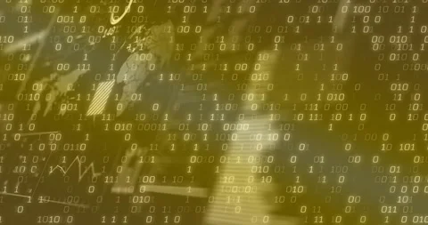 Animation of falling binary codes over globe, map and database in background Stock Footage 328462433