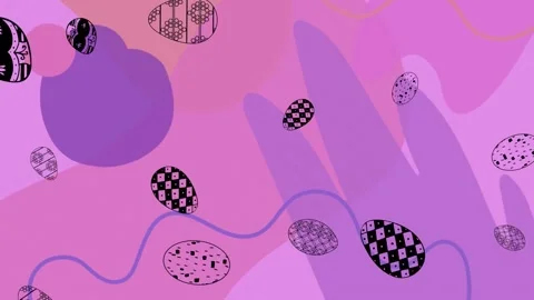 Animation of falling black patterned easter eggs over abstract pink and purple Stock Footage 197089543
