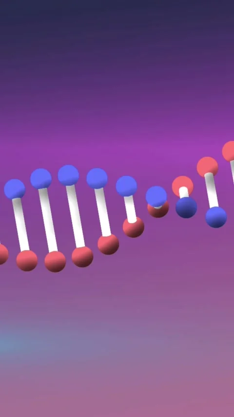Animation of falling cells and dna strand on dark pink background Stock Footage 344593876