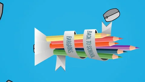 Animation of falling computer mice and back to school bargains colored pencils, Stock Footage 312848578
