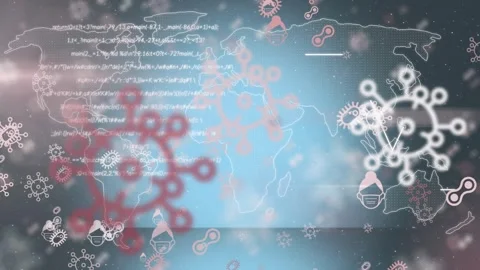 Animation of falling covid 19 cells over world map Видео 327645374