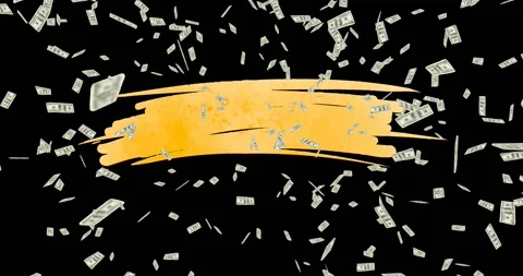 Animation of falling dollar bills and abstract pattern against black background Stock Footage 329364892