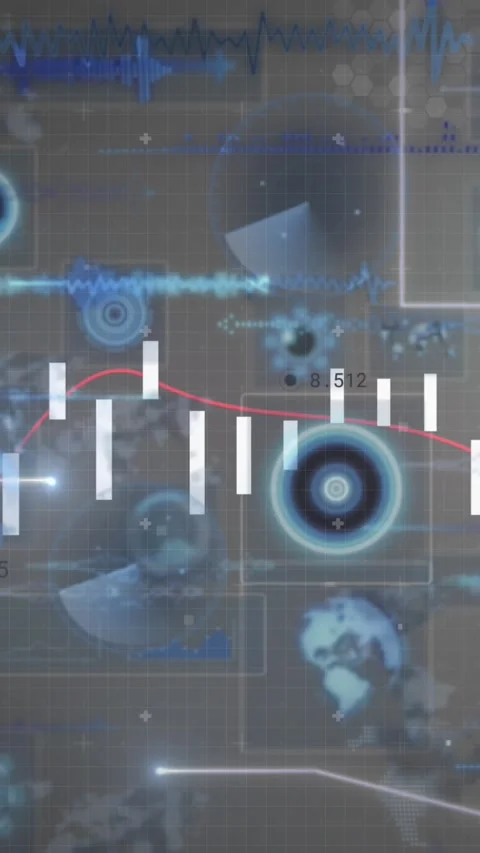 Animation of falling dots forming lines, programming language and graphs over Stock Footage 344802978
