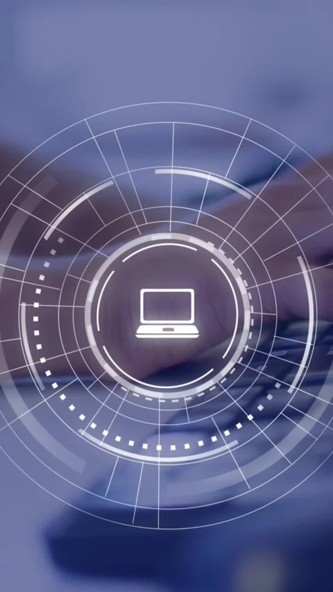 Animation of falling education icons over person using laptop Stock Footage 341974825