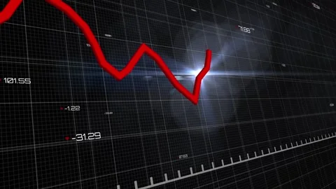 Animation of falling graph, changing numbers, lens flare over grid pattern Stock Footage 233276860