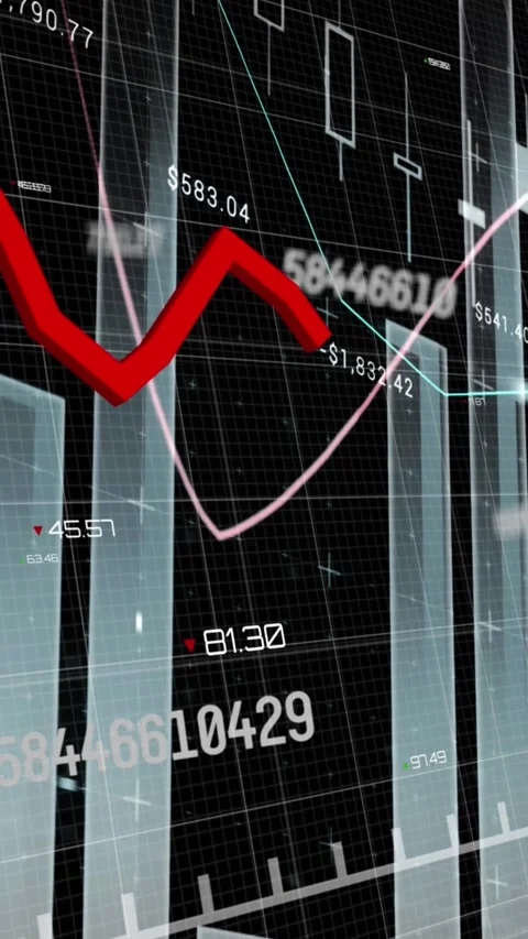 Animation of falling graph over increasing numbers and multiple graphs against Stock Footage 343867214